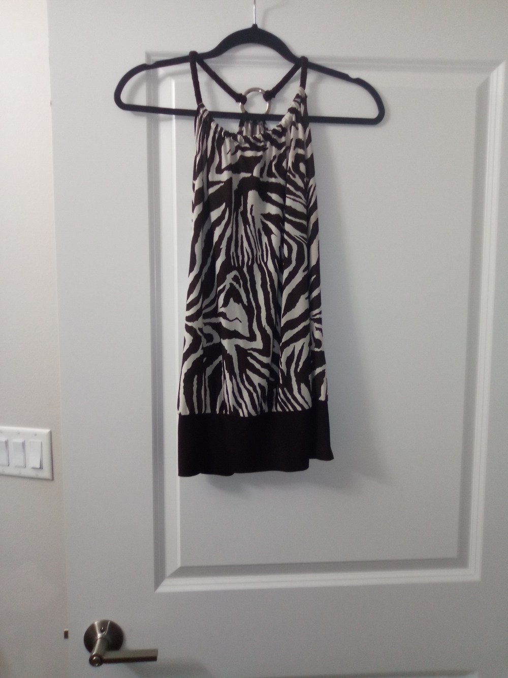 Y2K Women's Brown and White Zebra Halter Tank Top Lightweight Size Medium